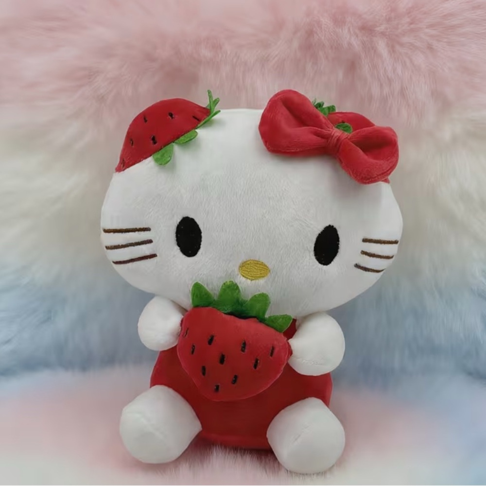 1-Sanrio Hugging Strawberry Hello Kitty Cute KT Adorable Strawberry with Bow